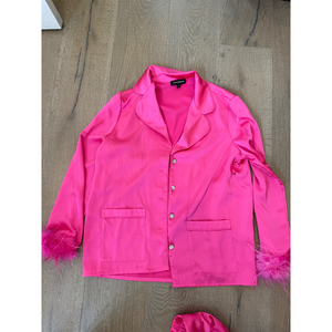 Nadine Merabi Pink Feather Trim Satin top